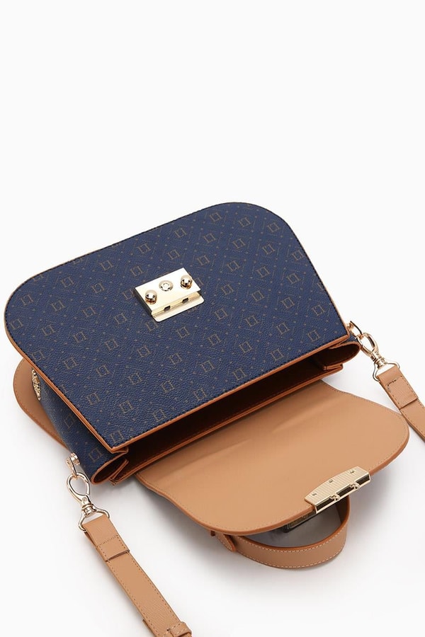 LevidorLevidor Lacivert Monogram Baskılı Klipsli El Çantası