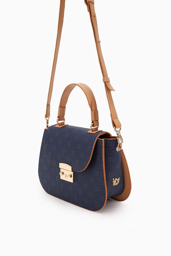 LevidorLevidor Lacivert Monogram Baskılı Klipsli El Çantası