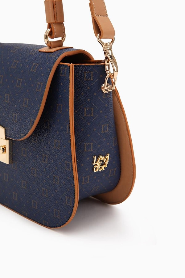LevidorLevidor Lacivert Monogram Baskılı Klipsli El Çantası