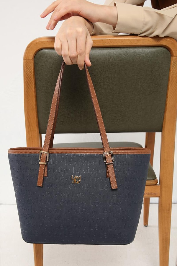 LevidorLevidor Lacivert Monogram Baskılı Tote Çanta
