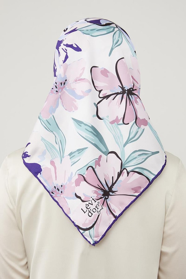 LevidorLevidor Leylak Açelya Çicek Desenli Trend Twill Eşarp