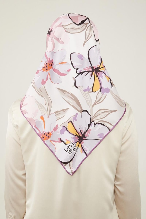 LevidorLevidor Lila Açelya Çicek Desenli Trend Twill Eşarp