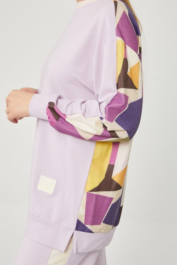 LevidorLevidor Lila Bisiklet Yaka Geometrik Desen Spor Takım