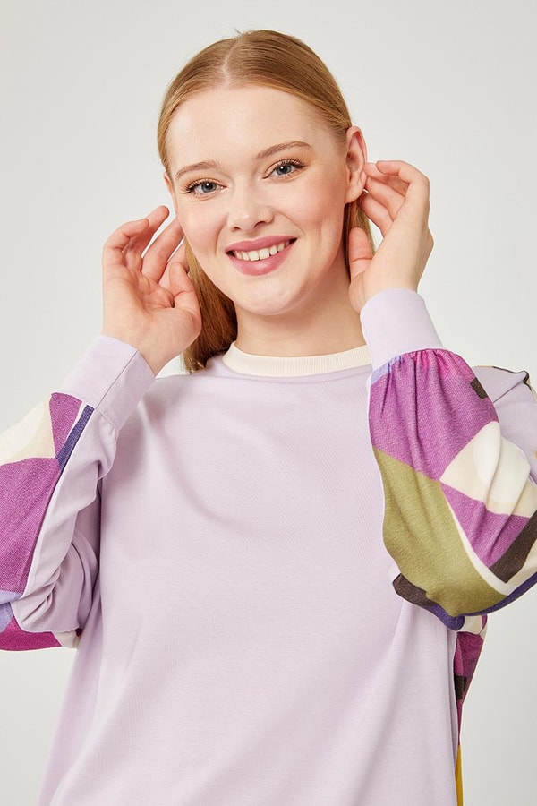 LevidorLevidor Lila Bisiklet Yaka Geometrik Desen Spor Takım