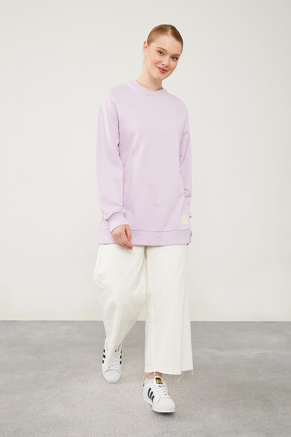 LevidorLevidor Lila Bisiklet Yaka Ribanalı Basic Sweat