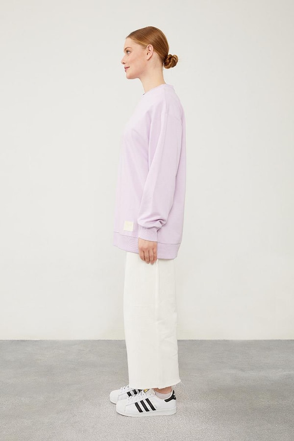 LevidorLevidor Lila Bisiklet Yaka Ribanalı Basic Sweat