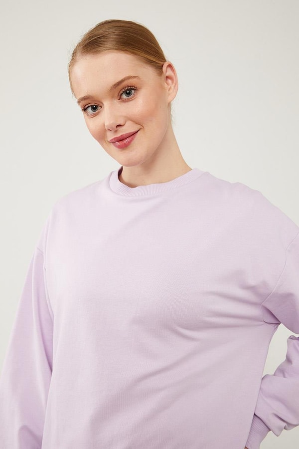 LevidorLevidor Lila Bisiklet Yaka Ribanalı Basic Sweat