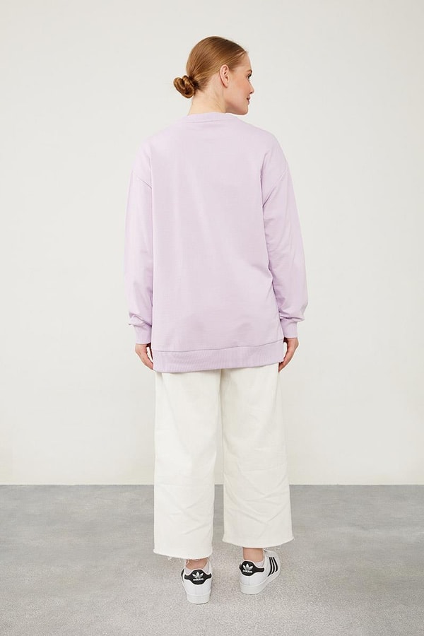 LevidorLevidor Lila Bisiklet Yaka Ribanalı Basic Sweat