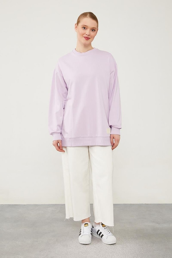 LevidorLevidor Lila Bisiklet Yaka Ribanalı Basic Sweat