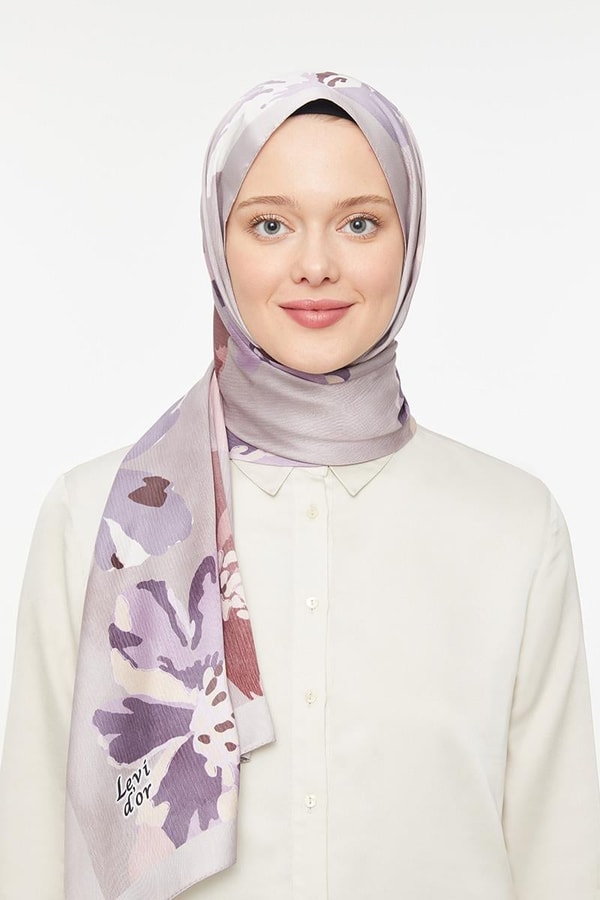 LevidorLevidor Lila Çiçek Baskılı Twill Şal