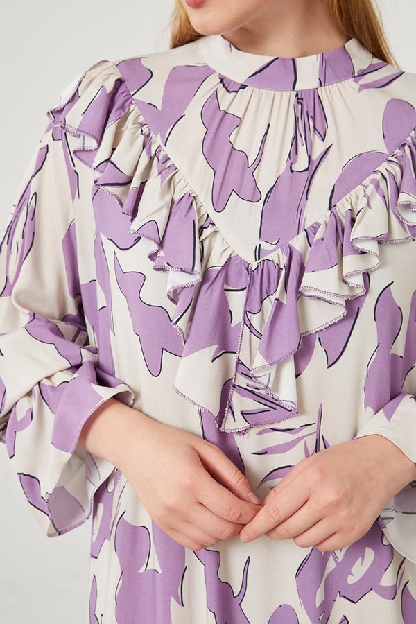 LevidorLevidor Lila Çiçek Desen Volanlı Elbise