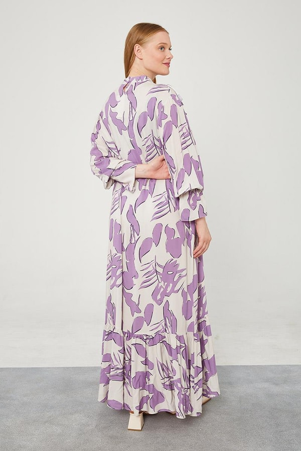 LevidorLevidor Lila Çiçek Desen Volanlı Elbise