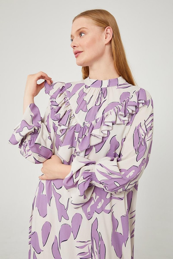 LevidorLevidor Lila Çiçek Desen Volanlı Elbise