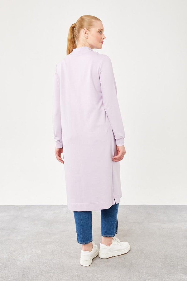 LevidorLevidor Lila Dik Yaka Fermuar Kapamalı Uzun Tunik