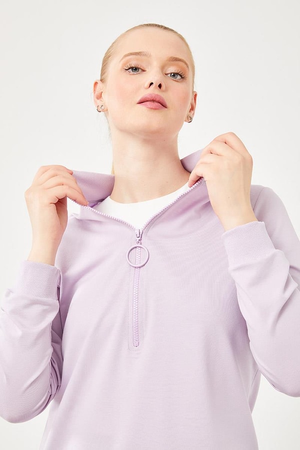 LevidorLevidor Lila Dik Yaka Fermuar Kapamalı Uzun Tunik