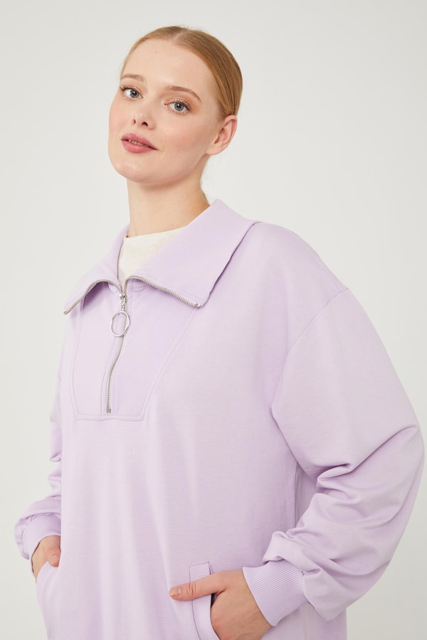 LevidorLevidor Lila Dik Yaka Fermuarlı Sweat