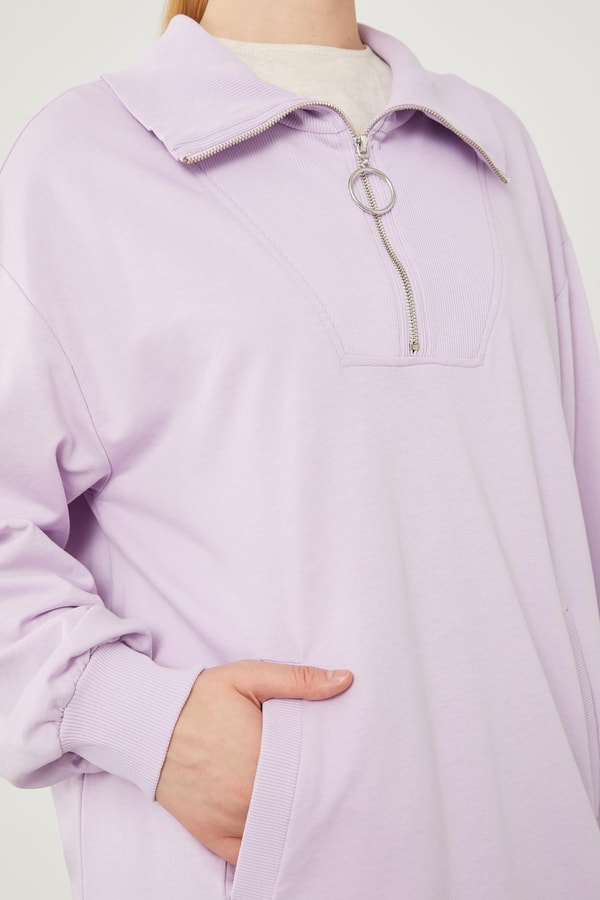 LevidorLevidor Lila Dik Yaka Fermuarlı Sweat