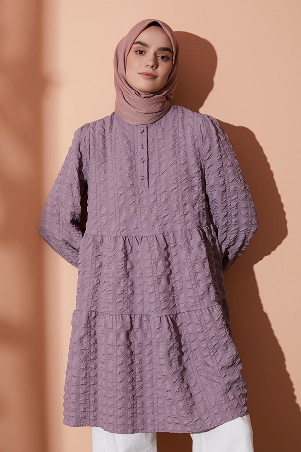 LevidorLevidor Lila Müslin Görünümlü Tunik