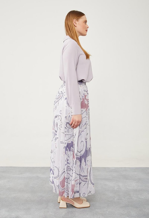 LevidorLevidor Lila Pliseli Çiçek Desen Şifon Etek