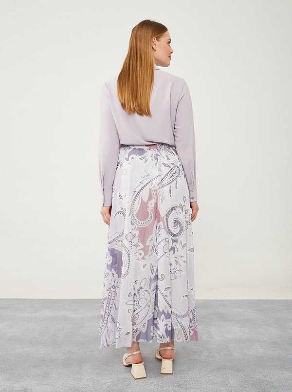 LevidorLevidor Lila Pliseli Çiçek Desen Şifon Etek