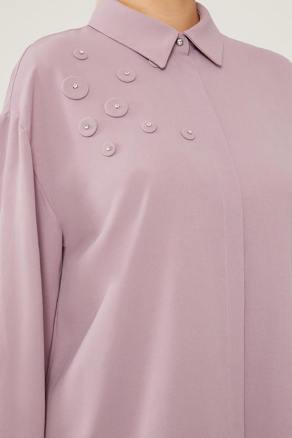 LevidorLevidor Lila Taşlı Çiçek Omuz Detaylı Tunik Takım