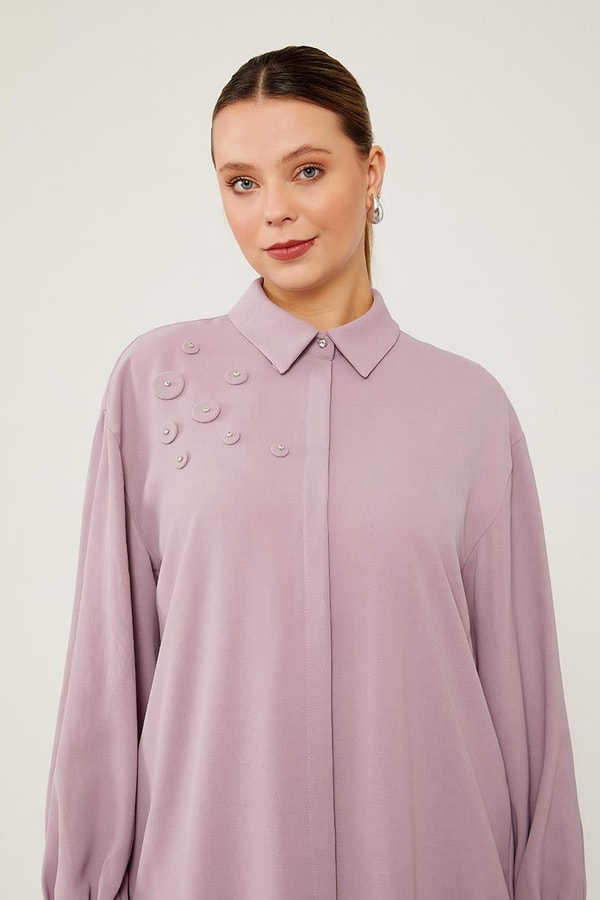 LevidorLevidor Lila Taşlı Çiçek Omuz Detaylı Tunik Takım