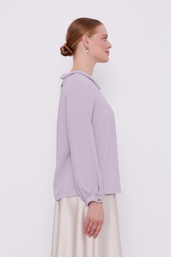 LevidorLevidor Lila Yaka İşlemeli Bluz