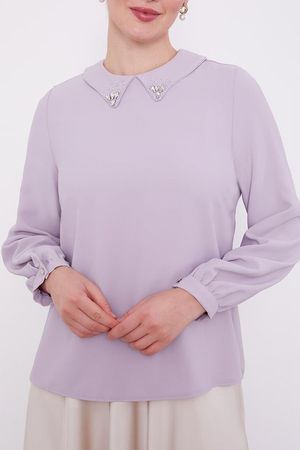 LevidorLevidor Lila Yaka İşlemeli Bluz