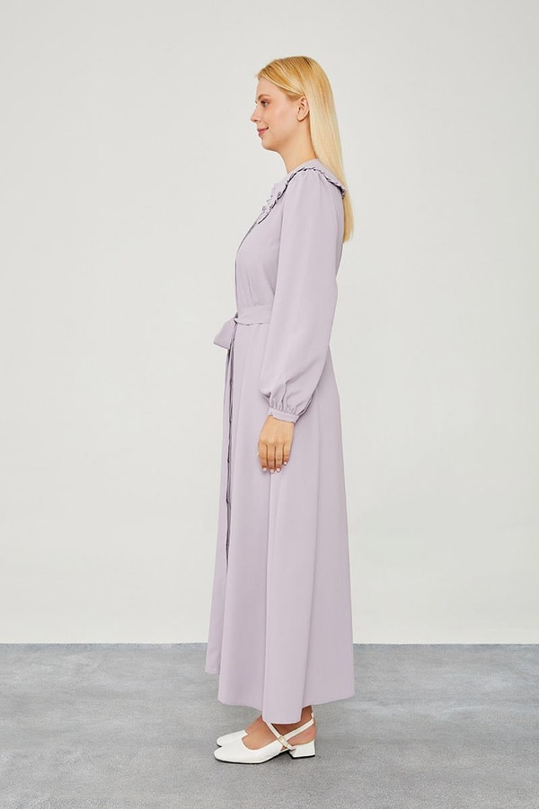 LevidorLevidor Lila Yakası Fırfır Detaylı Elbise