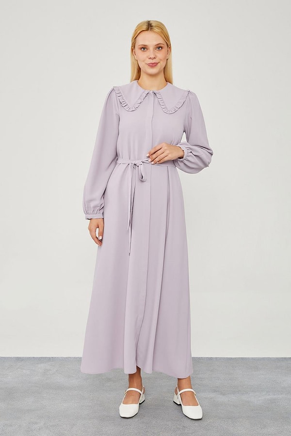 LevidorLevidor Lila Yakası Fırfır Detaylı Elbise