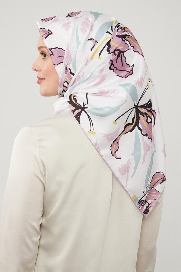 LevidorLevidor Lila Yaprak Desen Twill Eşarp