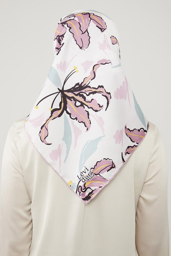 LevidorLevidor Lila Yaprak Desen Twill Eşarp