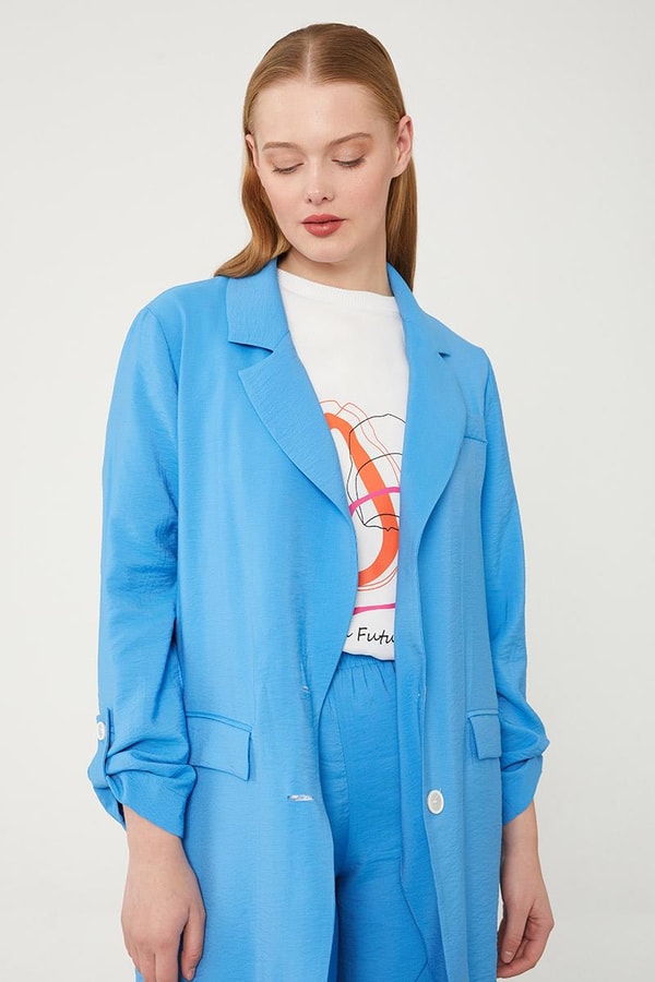 LevidorLevidor Mavi Baskılı İçlikli Geniş Paça Pantolonlu Ceket Takım