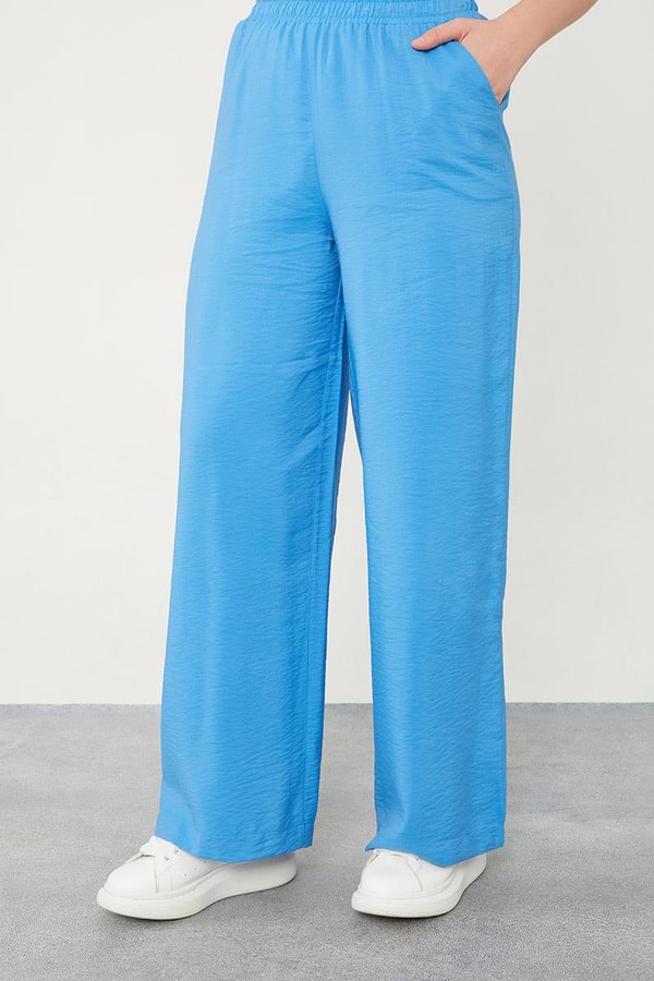 LevidorLevidor Mavi Baskılı İçlikli Geniş Paça Pantolonlu Ceket Takım