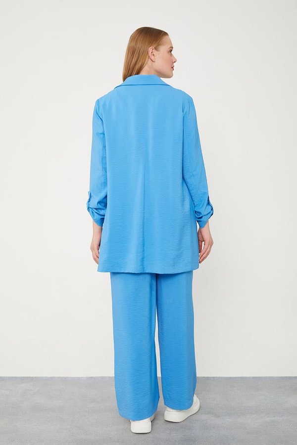 LevidorLevidor Mavi Baskılı İçlikli Geniş Paça Pantolonlu Ceket Takım