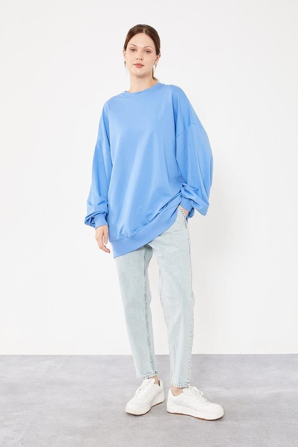 LevidorLevidor Mavi Bisiklet Yaka Oversize Sweat