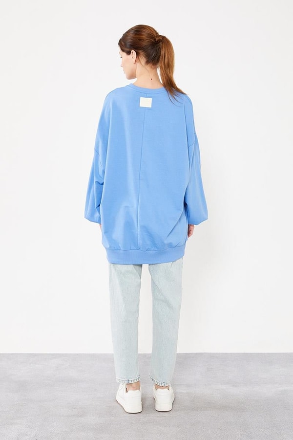 LevidorLevidor Mavi Bisiklet Yaka Oversize Sweat