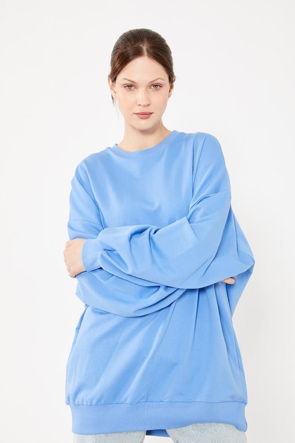 LevidorLevidor Mavi Bisiklet Yaka Oversize Sweat