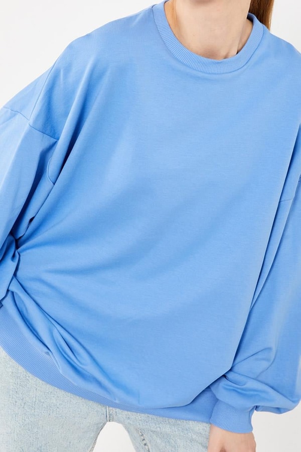 LevidorLevidor Mavi Bisiklet Yaka Oversize Sweat