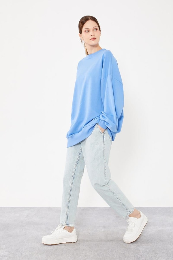 LevidorLevidor Mavi Bisiklet Yaka Oversize Sweat