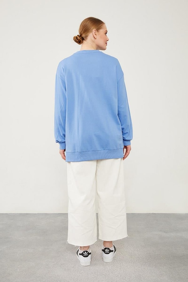 LevidorLevidor Mavi Bisiklet Yaka Ribanalı Basic Sweat