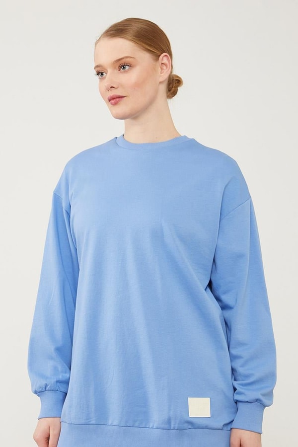 LevidorLevidor Mavi Bisiklet Yaka Ribanalı Basic Sweat