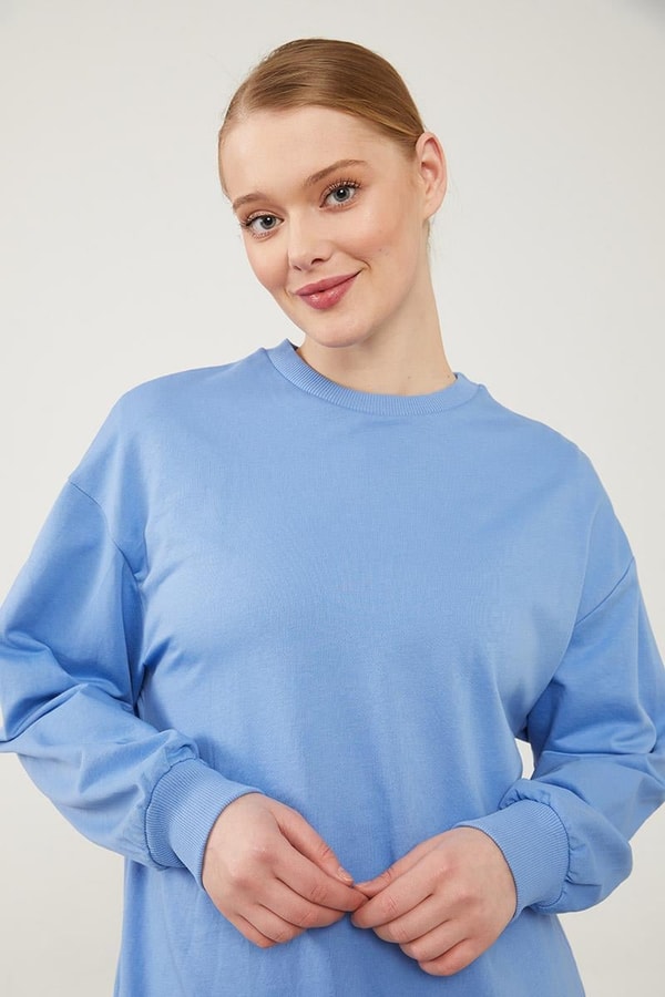 LevidorLevidor Mavi Bisiklet Yaka Ribanalı Basic Sweat