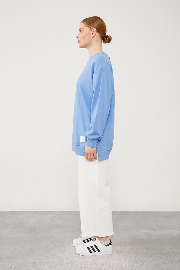 LevidorLevidor Mavi Bisiklet Yaka Ribanalı Basic Sweat