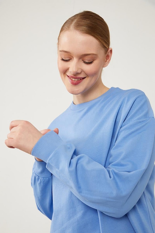 LevidorLevidor Mavi Bisiklet Yaka Ribanalı Basic Sweat