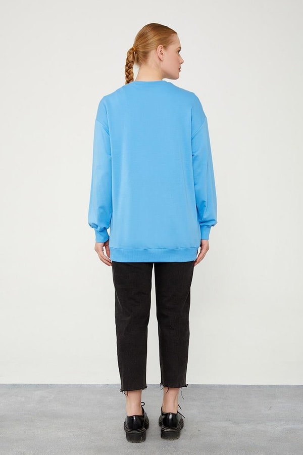 LevidorLevidor Mavi Bisiklet Yaka Taş Baskılı Sweat