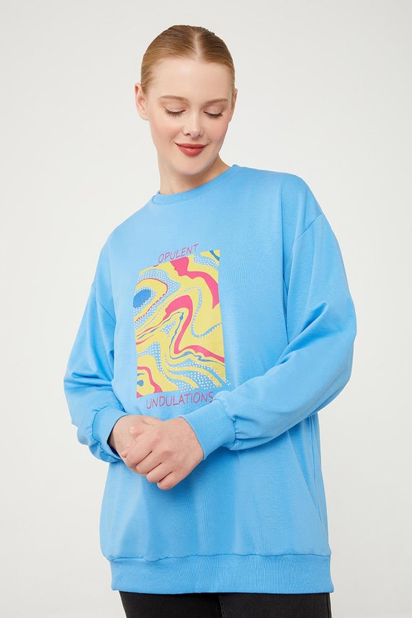 LevidorLevidor Mavi Bisiklet Yaka Taş Baskılı Sweat