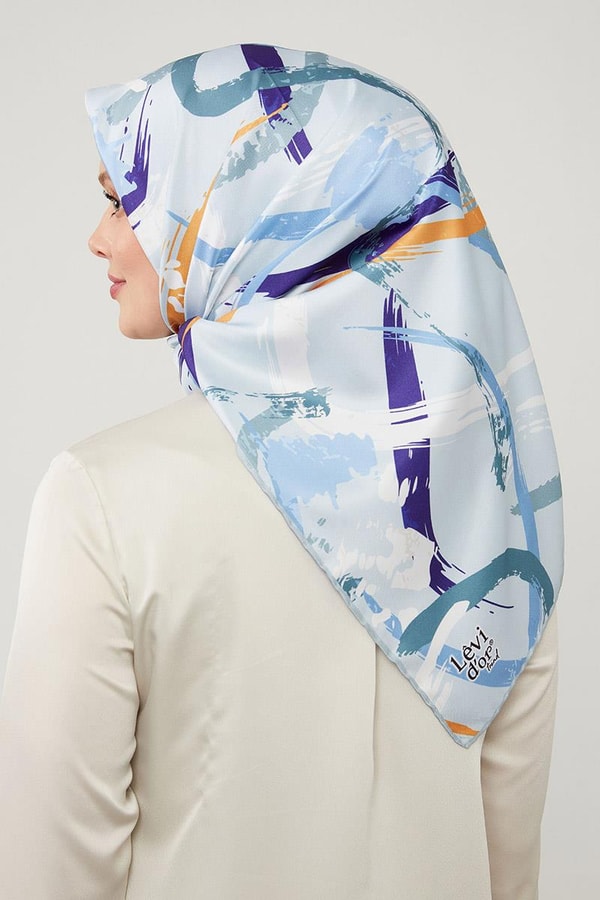 LevidorLevidor Mavi Boya Desen Twill Eşarp