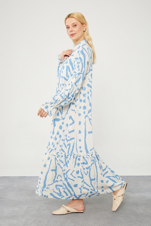 LevidorLevidor Mavi Fırfır Detaylı Gömlek Elbise