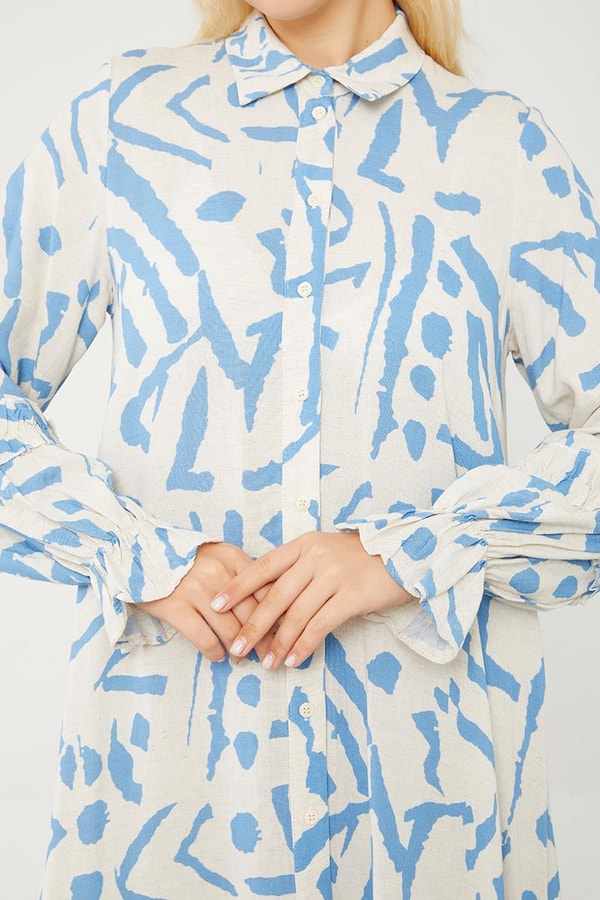 LevidorLevidor Mavi Fırfır Detaylı Gömlek Elbise